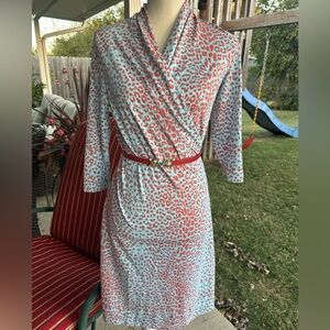 J Mclaughlin Chic Animal Print Wrap Dress with Red Belt